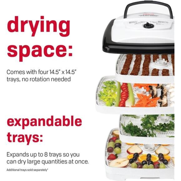 NESCO FD-80A Square Shaped Food Dehydrator, For Snacks, Fruit, Beef Jerky, White - Picture 3 of 7